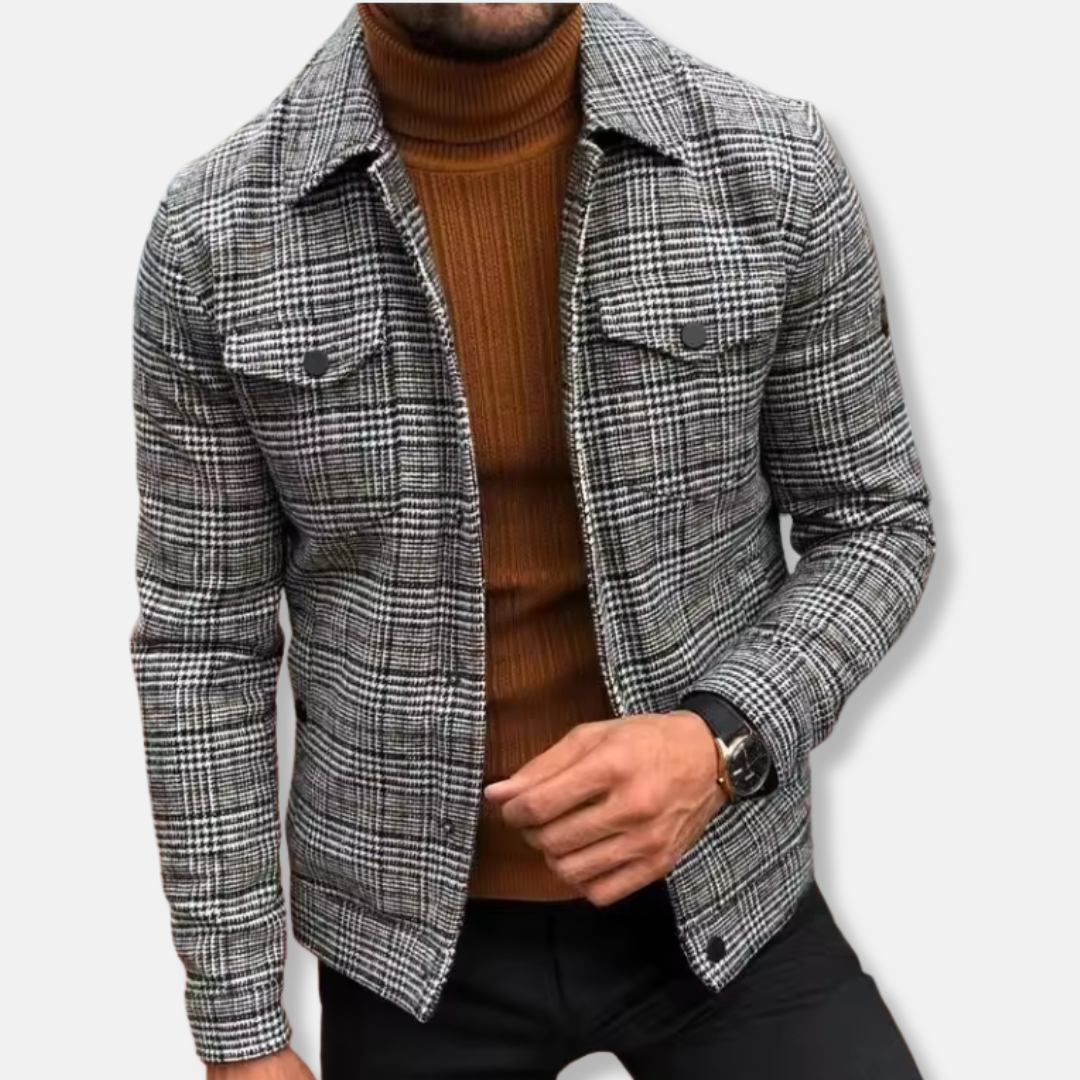 Veste homme – Coupe slim – Motif à carreaux – Col chemise – Fermeture à pressions