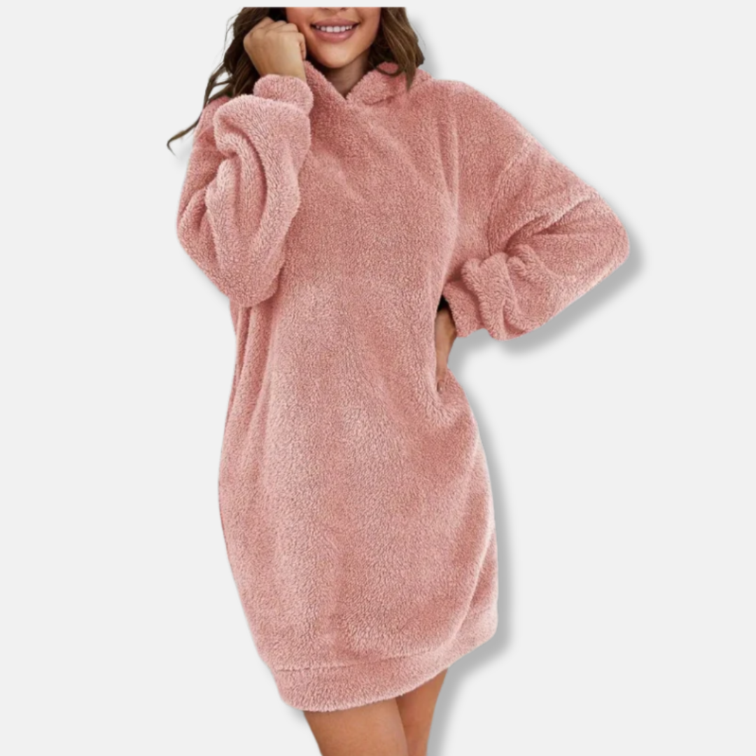 Robe sweat à capuche femme – Coupe oversize – Molleton doux – Manches longues