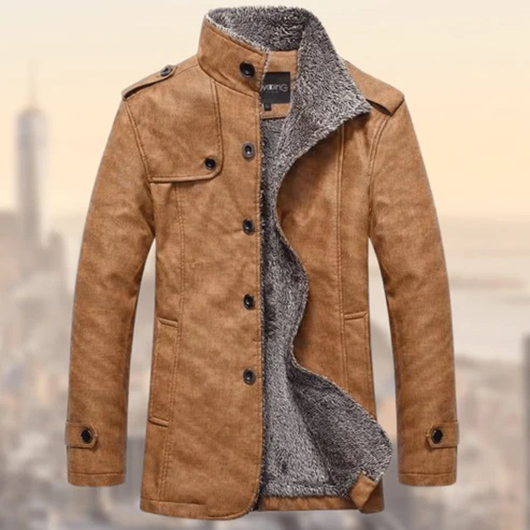Blouson homme – Coupe ajustée – Effet suède – Doublure shearling – Épaules boutonnées