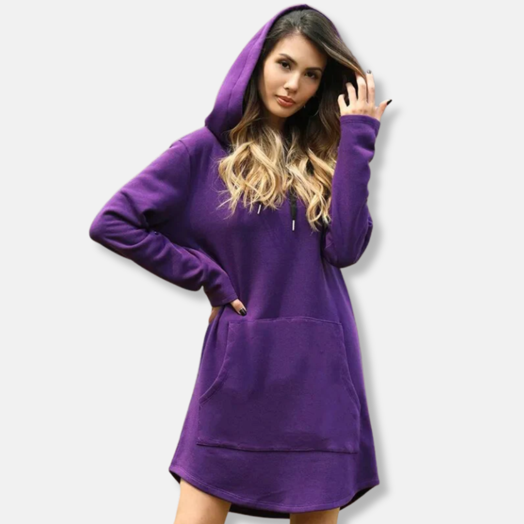 Robe sweat femme – coupe décontractée – coton doux – manches longues avec capuche