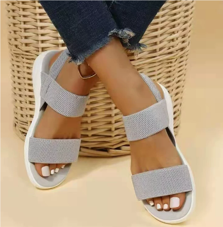 Sandales femme – Bout ouvert – Maintien élastique – Semelle confort – Style décontracté