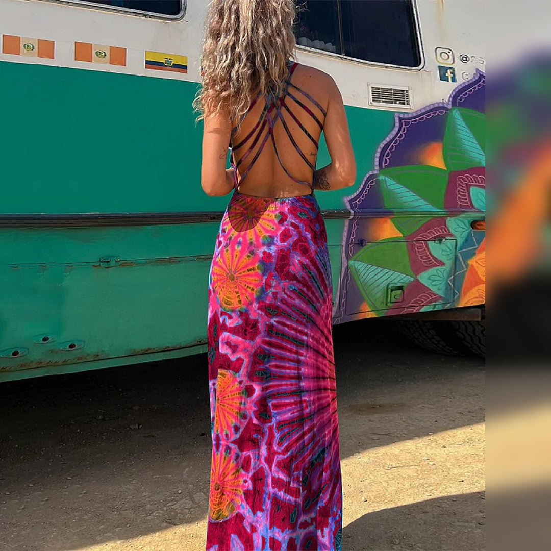 Robe Longue Femme – Sans Manches – Fluide et Légère – Motif Tie-Dye – Tenue Décontractée