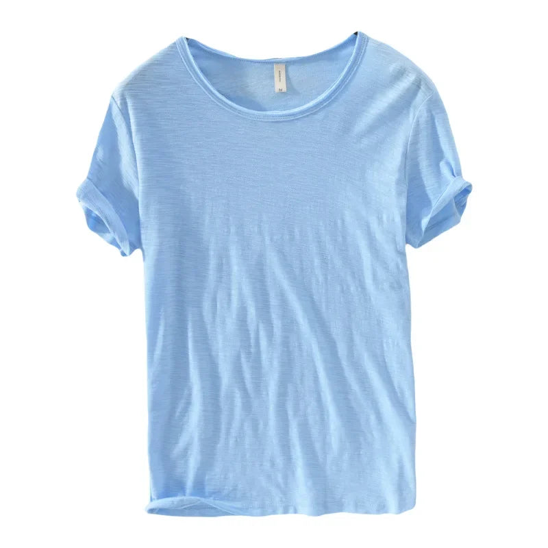 T-shirt Homme - Coupe Ample - Col Rond - Manches Courtes Relevées - 100% Coton
