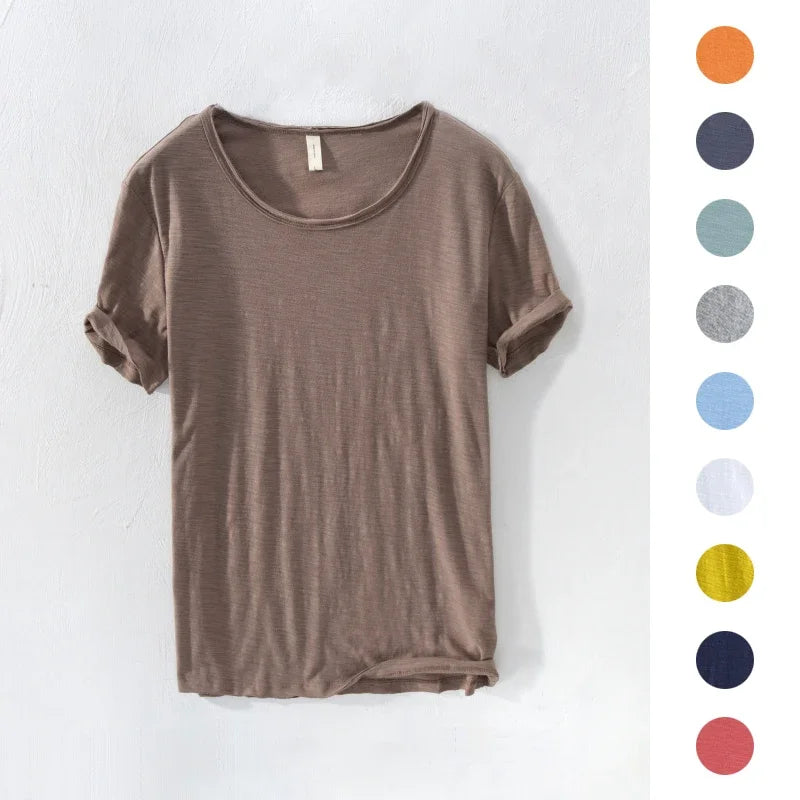 T-shirt Homme - Coupe Ample - Col Rond - Manches Courtes Relevées - 100% Coton