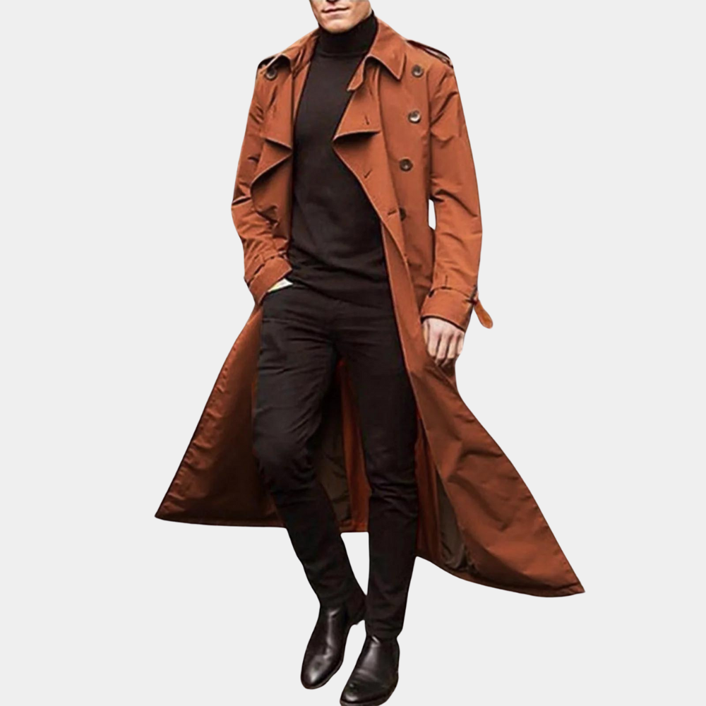 Manteau trench homme – Coupe cintrée – Coton respirant – Style croisé classique