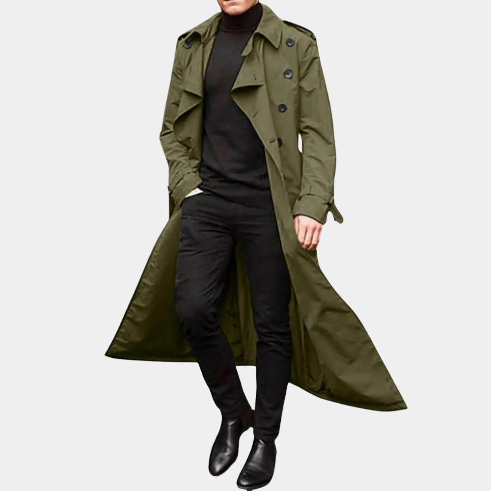 Manteau trench homme – Coupe cintrée – Coton respirant – Style croisé classique
