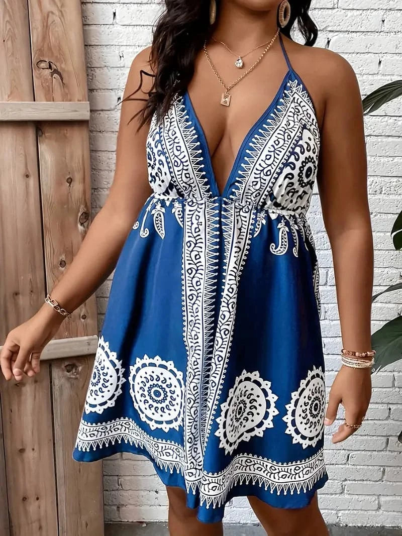 Robe d'été à imprimé tribal bohème chic pour femme