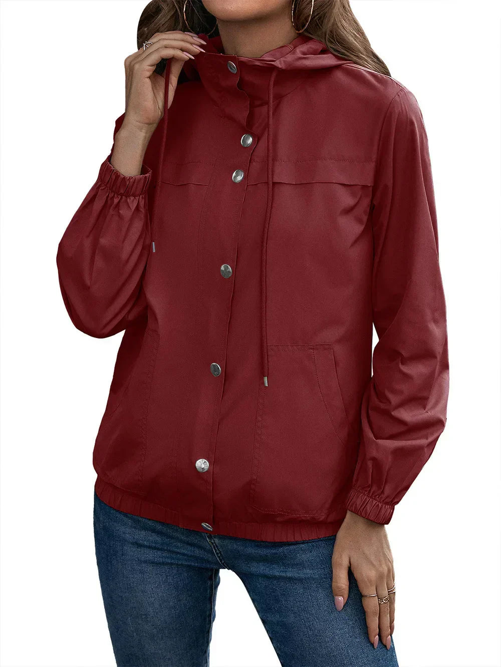 Manteau Trench Femme – Imperméable à Capuche – Coupe Décontractée – Boutons Pression