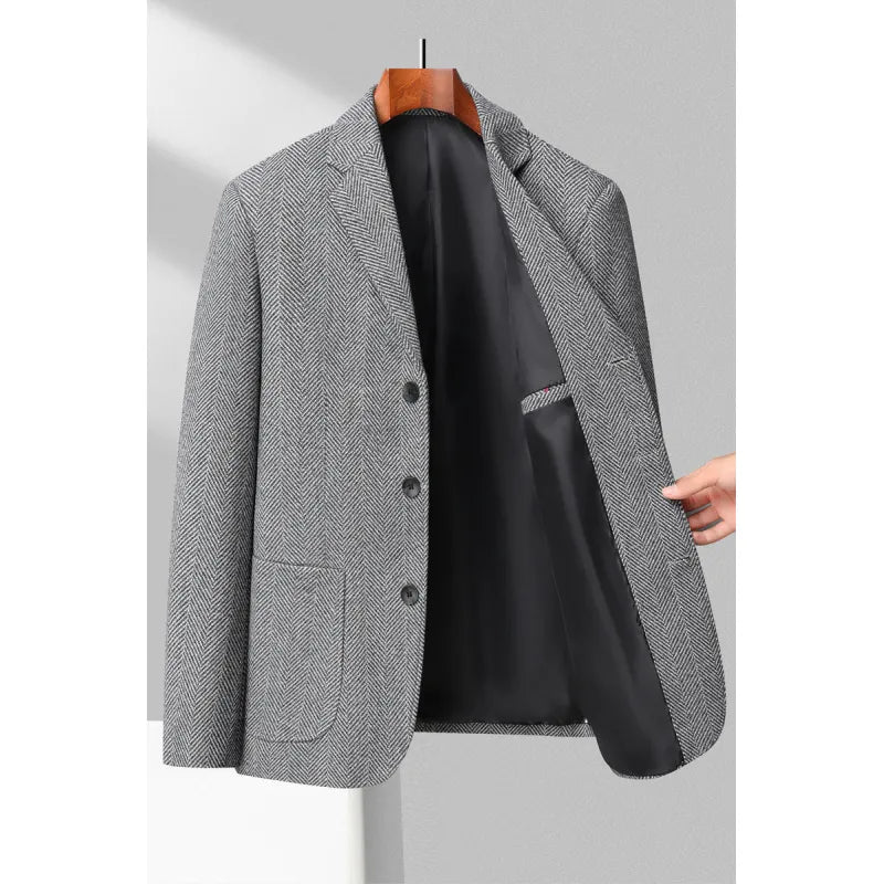 Veste homme – Coupe ajustée – Laine mélangée – Motif chevrons – Revers crantés