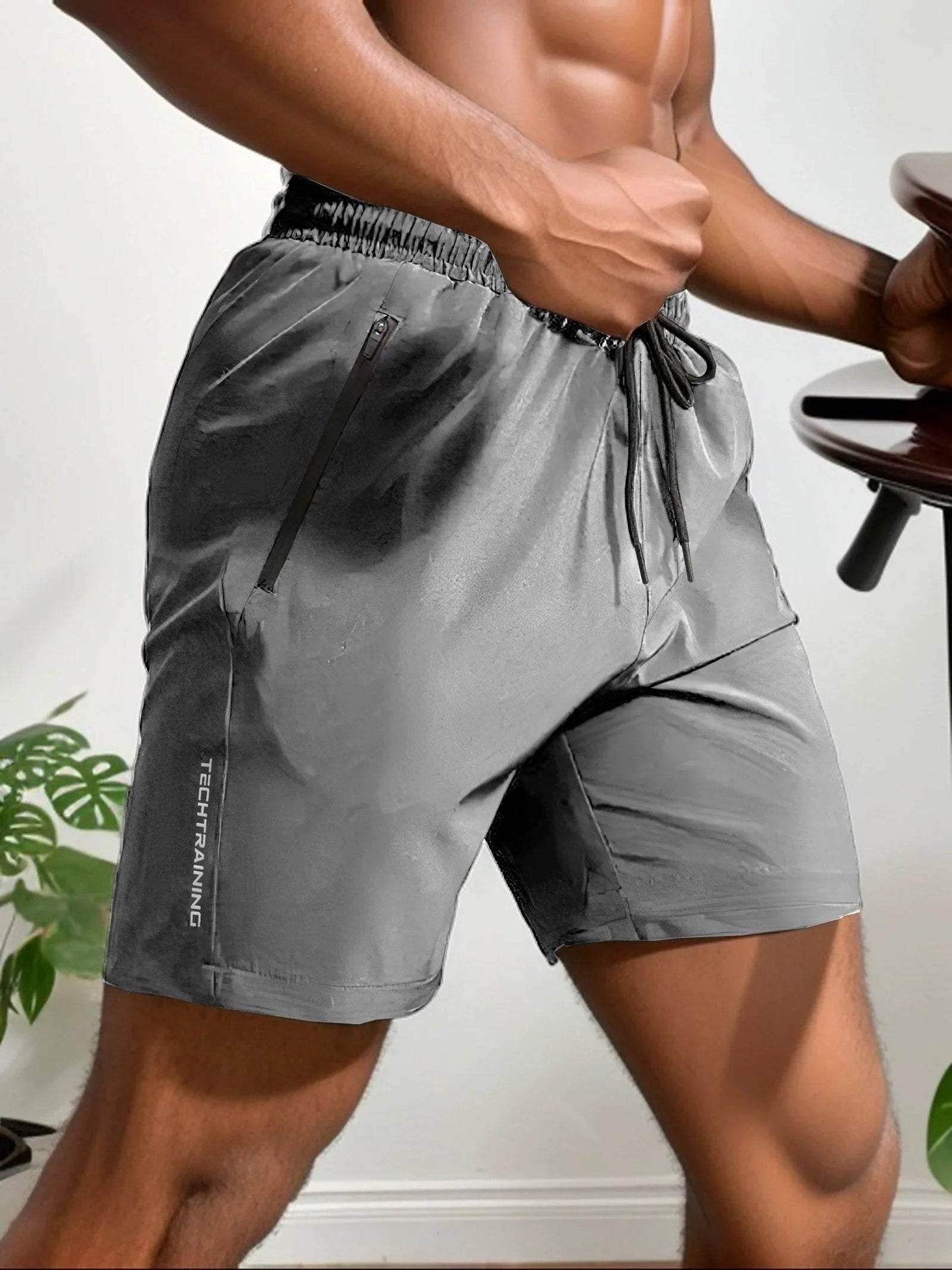 Short de Sport Homme - Respirant et Séchage Rapide - Taille Élastique avec Cordon - Poches Zippées