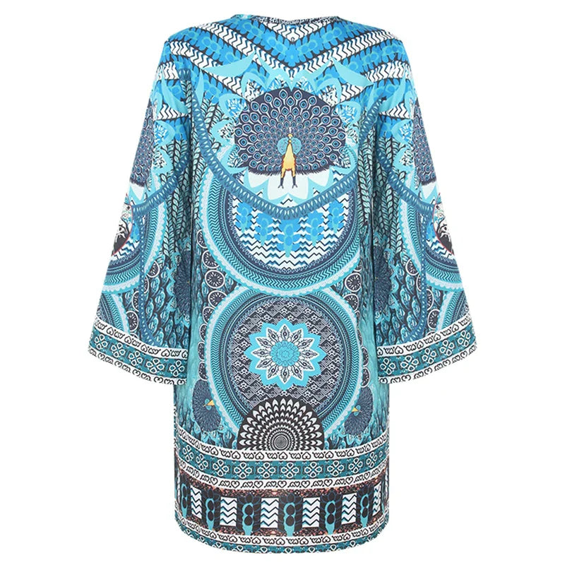 Robe Tunique Femme – Col V – Manches Amples – Tissu Léger – Motifs Bohèmes