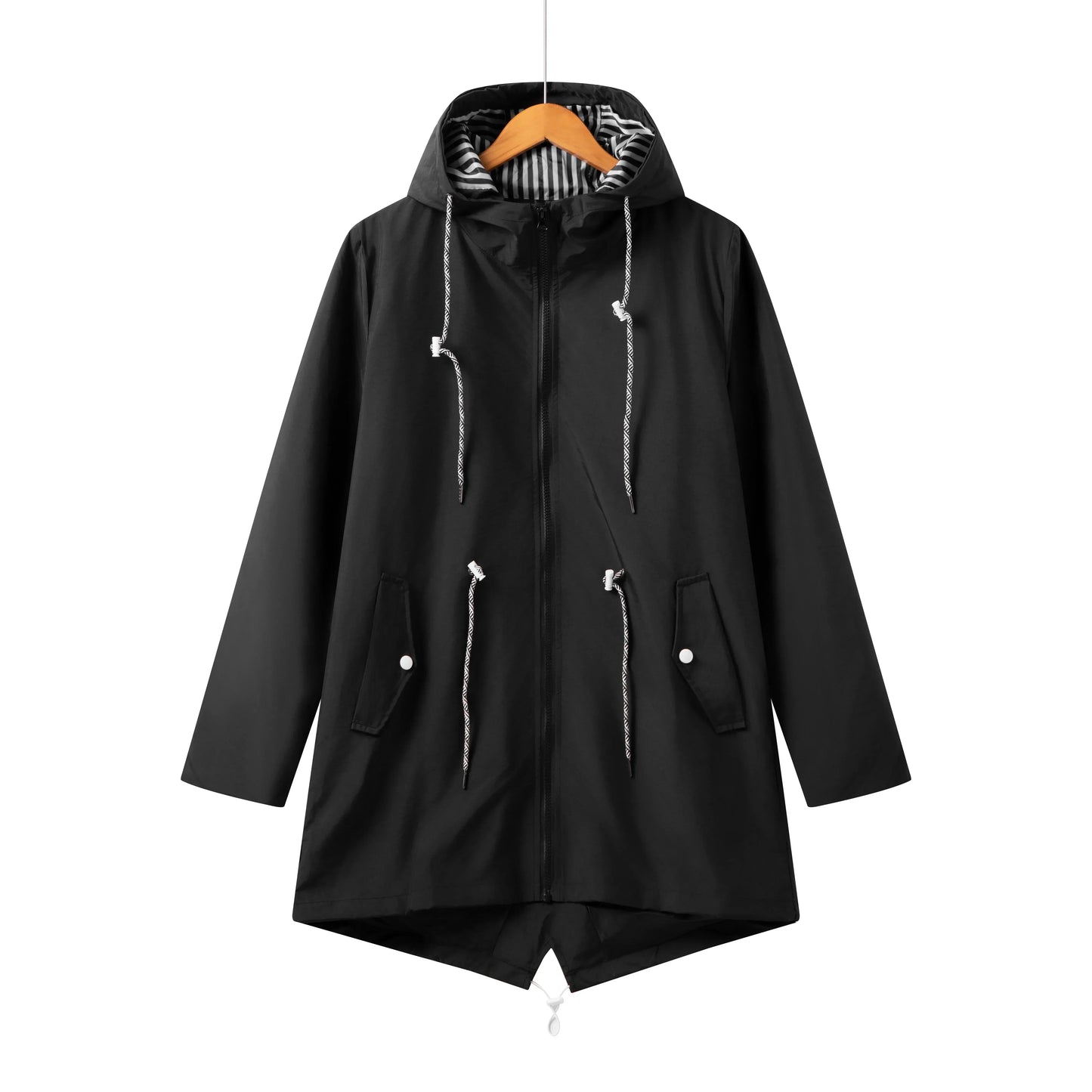 Manteau trench femme – Imperméable léger – Coupe décontractée – Capuche réglable