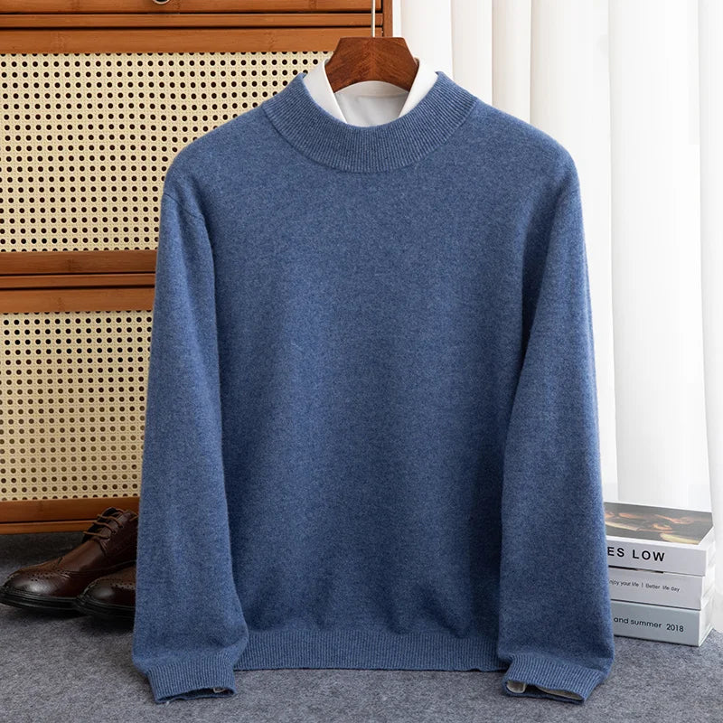 Sweatshirt homme – Laine – Coupe ample – Col montant – Finitions côtelées