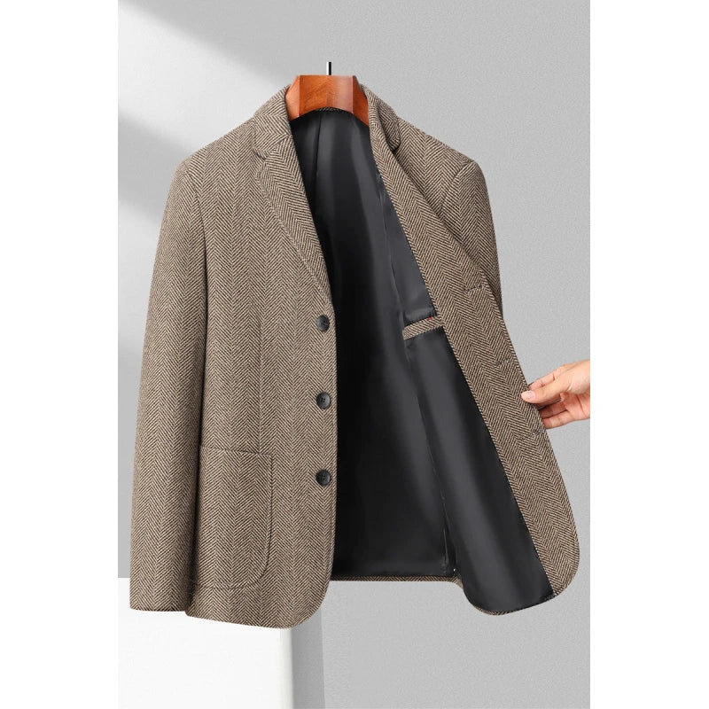 Veste homme – Coupe ajustée – Laine mélangée – Motif chevrons – Revers crantés