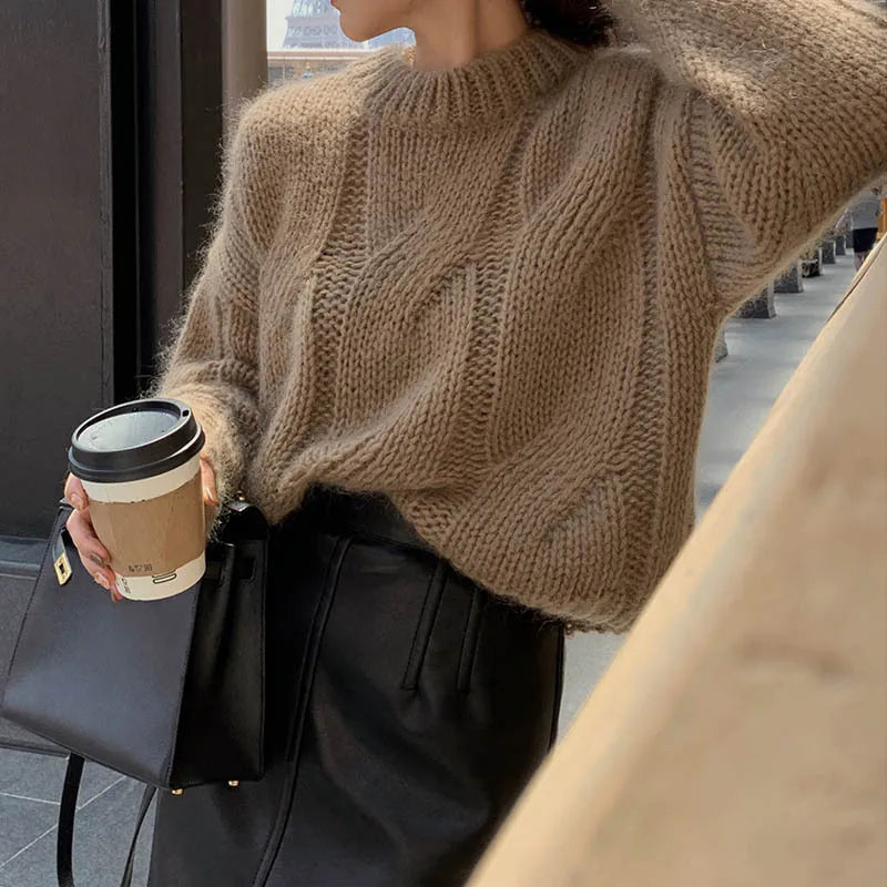 Pull femme – Coupe oversize – Maille laine – Motif torsadé – Manches longues