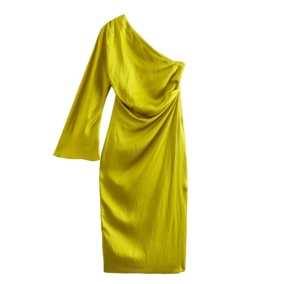 Robe en satin à une épaule pour femme - Élégante et sophistiquée