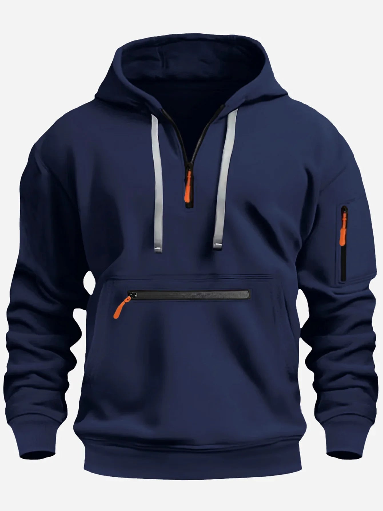 Sweat-shirt homme – Coupe ample – Polaire douce – Capuche – Demi-zip – Poches zippées