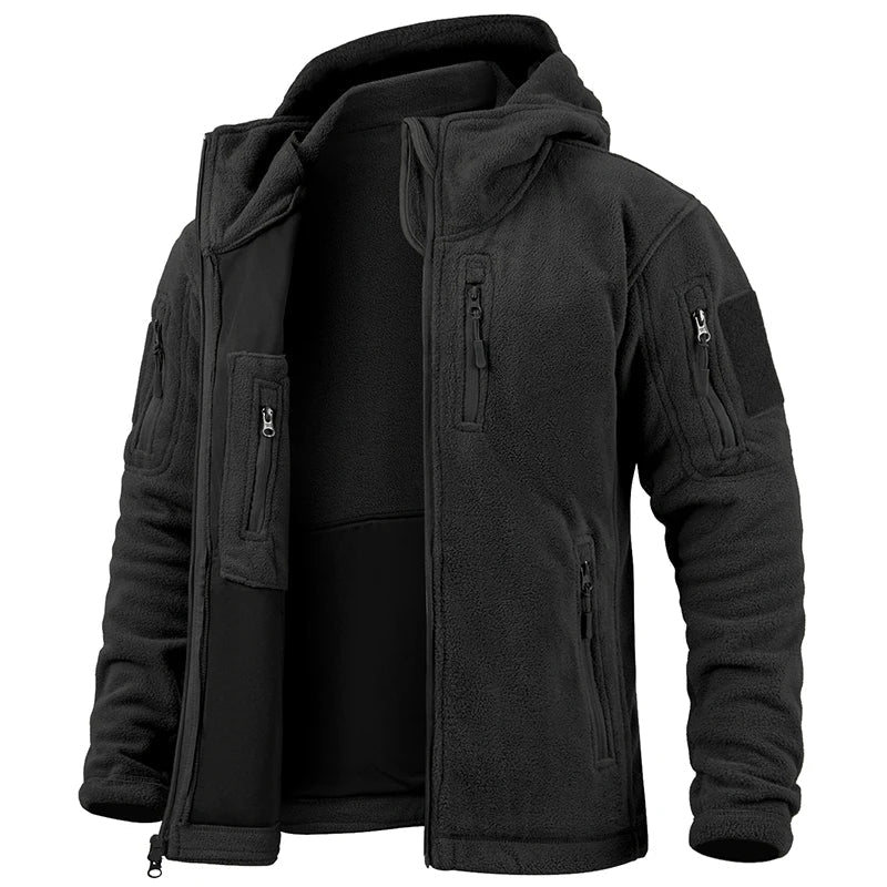 Veste polaire homme – coupe régulière – capuche – fermeture zippée – multi-poches