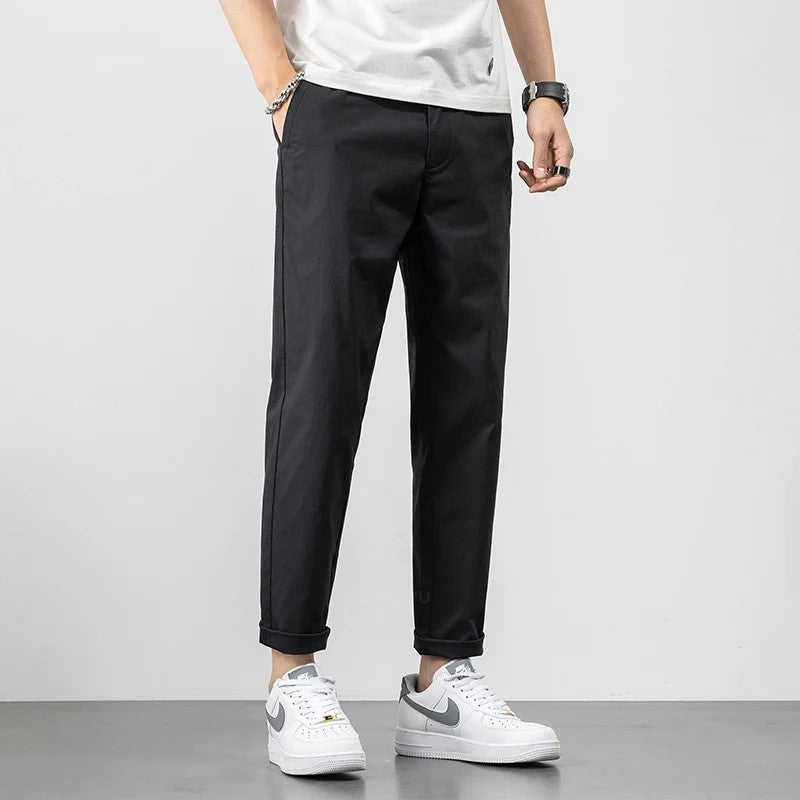 Pantalon chino homme – Coupe décontractée – Coton léger – Longueur cheville – Style casual