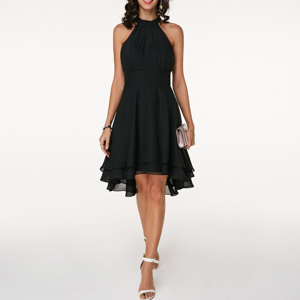Robe Femme - Sans Manches - Col Halter Élégant - Coupe Cintrée - Ourlet Asymétrique