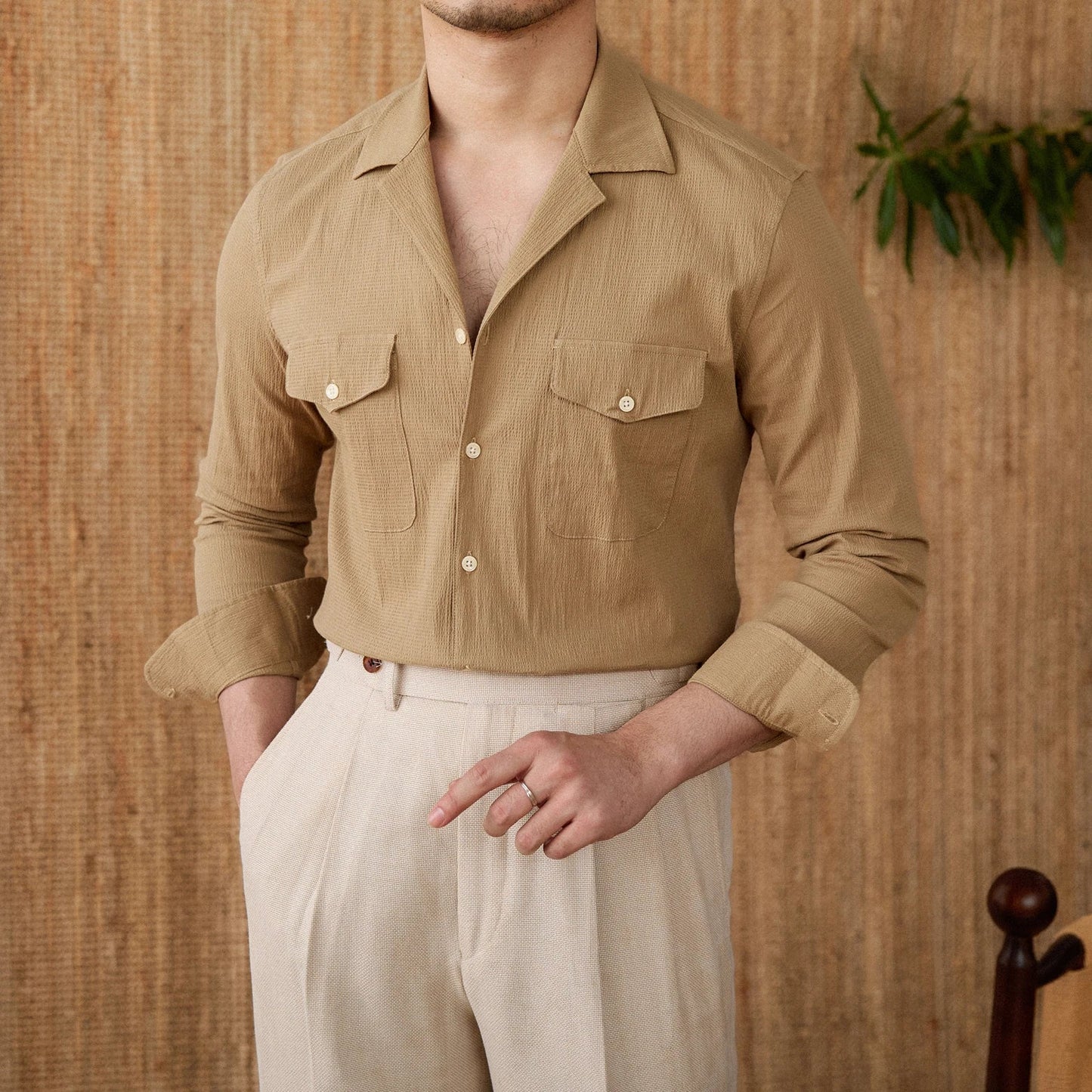 Chemise homme – Coupe classique – Manches longues – Coton mélangé respirant – Poches poitrine