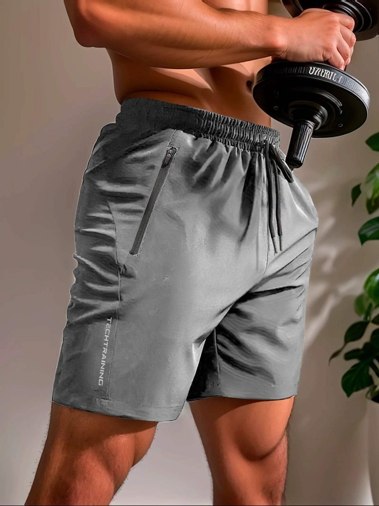 Short de Sport Homme - Respirant et Séchage Rapide - Taille Élastique avec Cordon - Poches Zippées