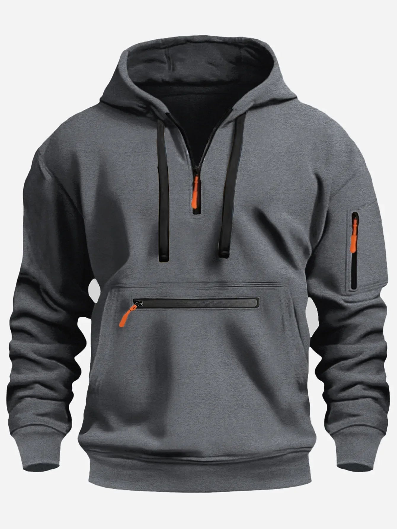 Sweat-shirt homme – Coupe ample – Polaire douce – Capuche – Demi-zip – Poches zippées