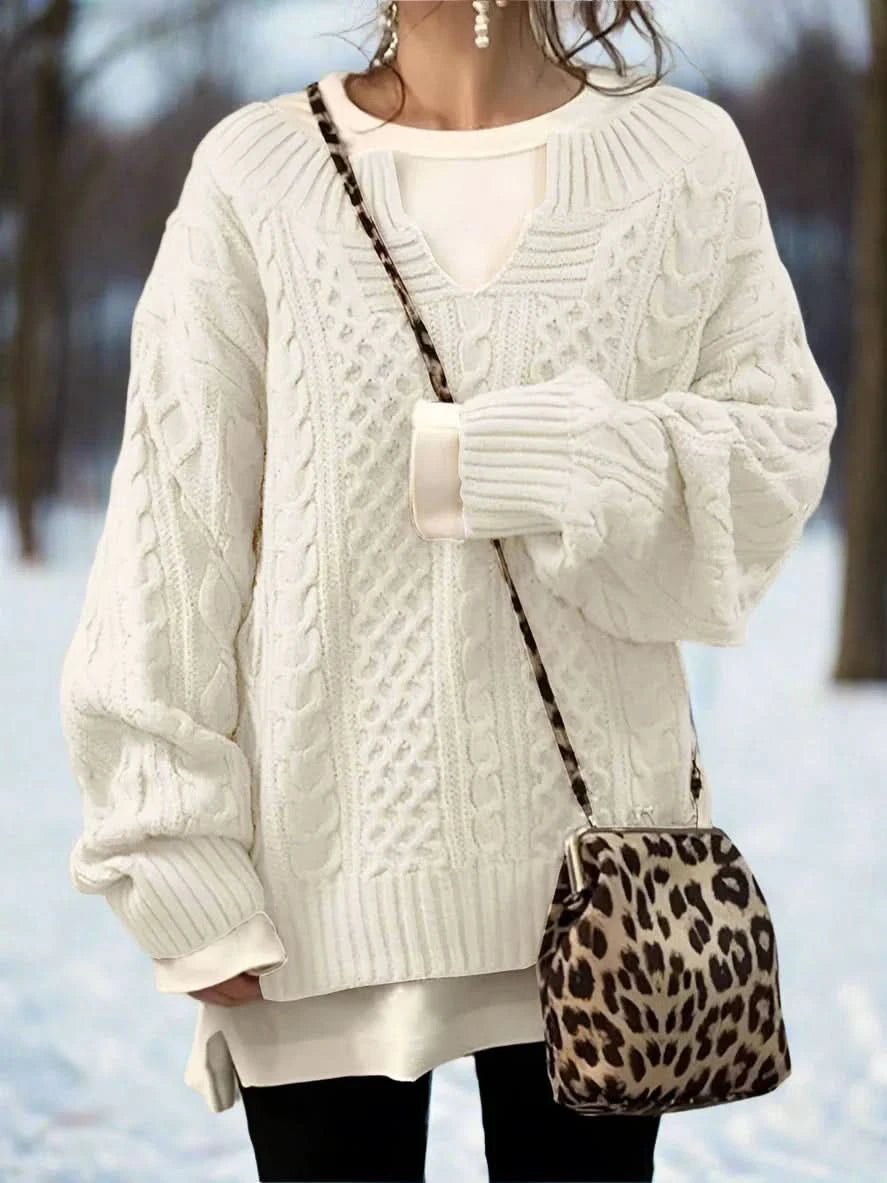 Pull ample à col en V élégant, confortable et polyvalent pour femme.