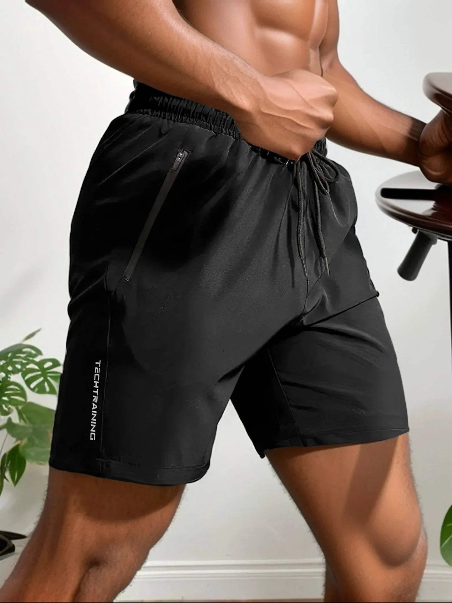 Short de Sport Homme - Respirant et Séchage Rapide - Taille Élastique avec Cordon - Poches Zippées