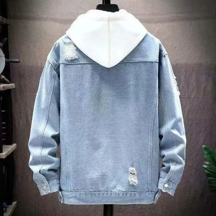 Veste en jean homme – Coupe ample – Effet usé – Boutonnage simple – Style décontracté