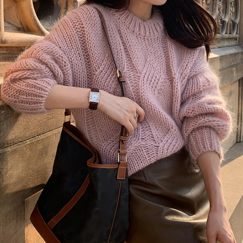 Pull femme – Coupe oversize – Maille laine – Motif torsadé – Manches longues