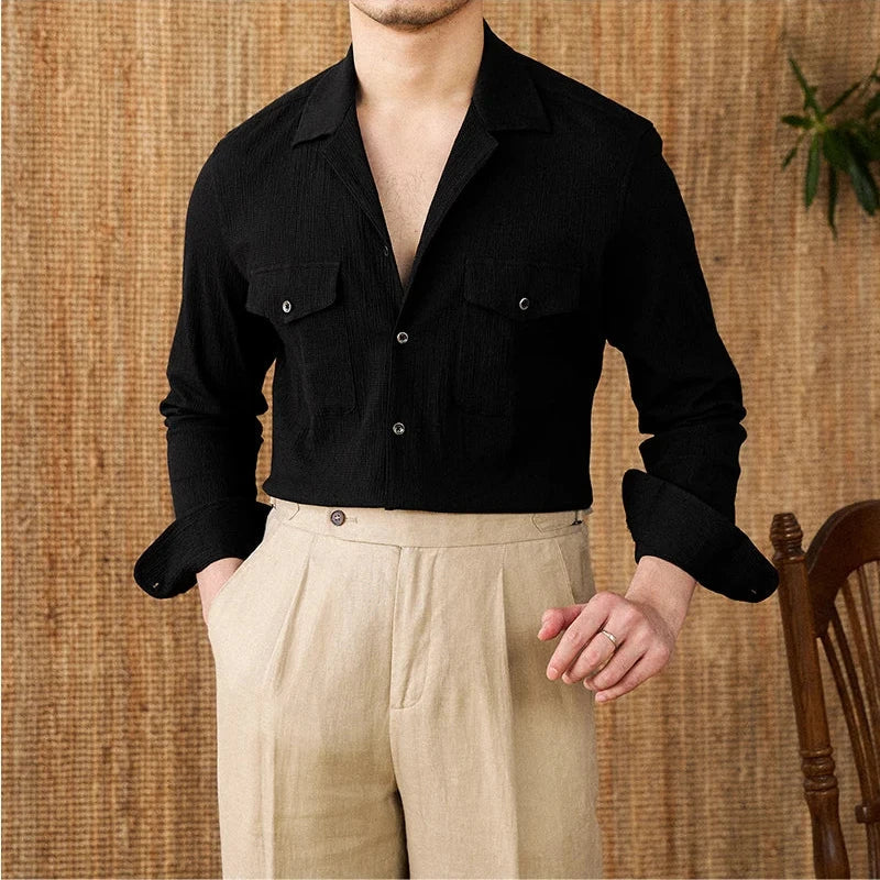 Chemise homme – Coupe classique – Manches longues – Coton mélangé respirant – Poches poitrine