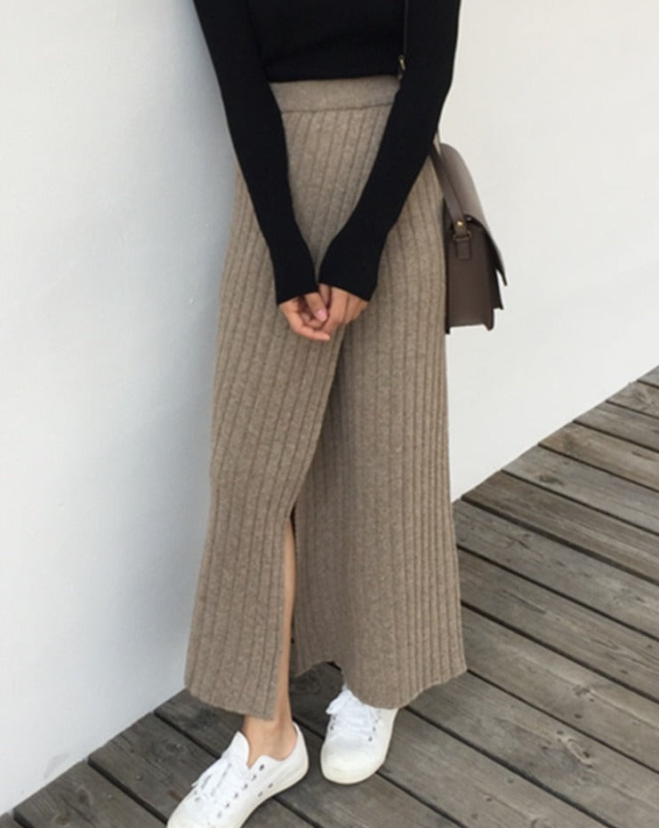 Jupe Longue Femme - Maille Côtelée - Taille Haute - Confortable et Élégante