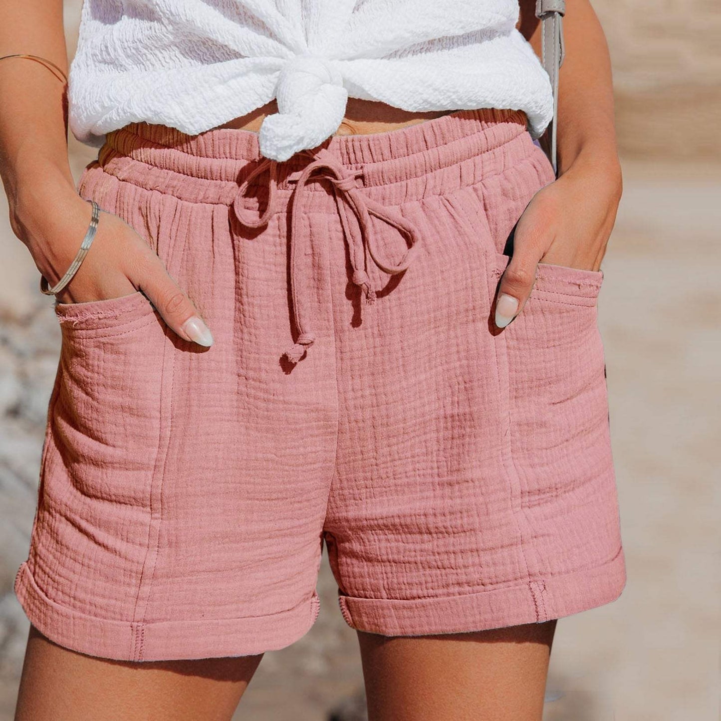 Short Femme - Taille Élastique avec Cordon - Tissu Léger et Respirant - Coupe Ample
