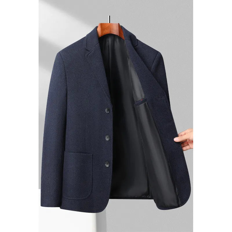 Veste homme – Coupe ajustée – Laine mélangée – Motif chevrons – Revers crantés