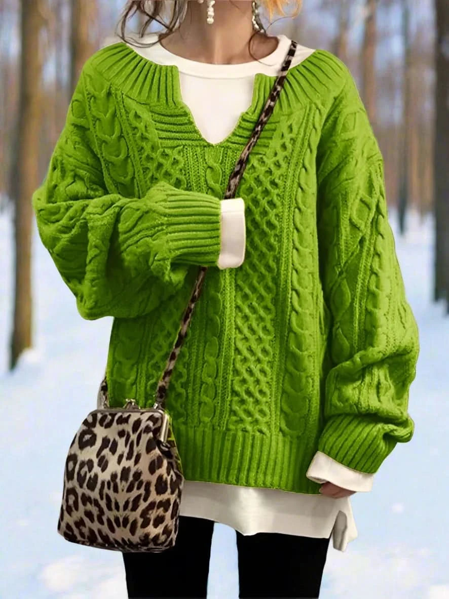Pull ample à col en V élégant, confortable et polyvalent pour femme.