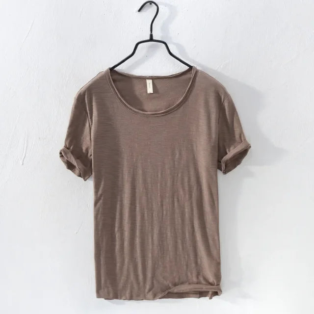 T-shirt Homme - Coupe Ample - Col Rond - Manches Courtes Relevées - 100% Coton