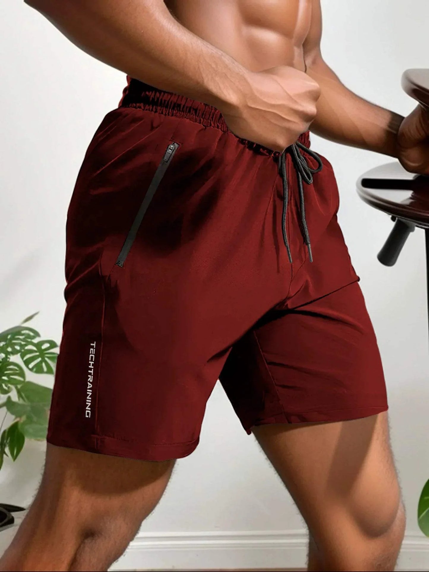 Short de Sport Homme - Respirant et Séchage Rapide - Taille Élastique avec Cordon - Poches Zippées