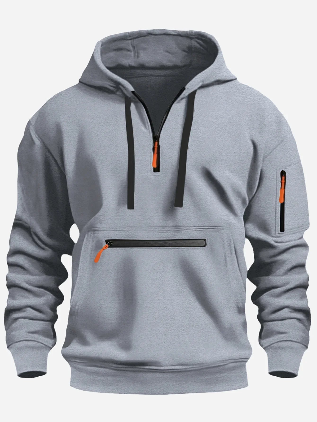 Sweat-shirt homme – Coupe ample – Polaire douce – Capuche – Demi-zip – Poches zippées