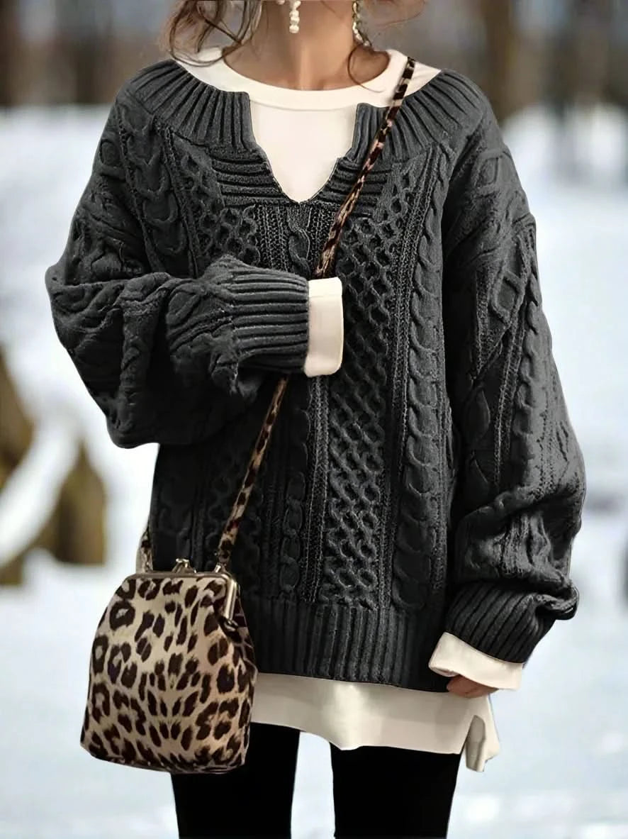 Pull ample à col en V élégant, confortable et polyvalent pour femme.