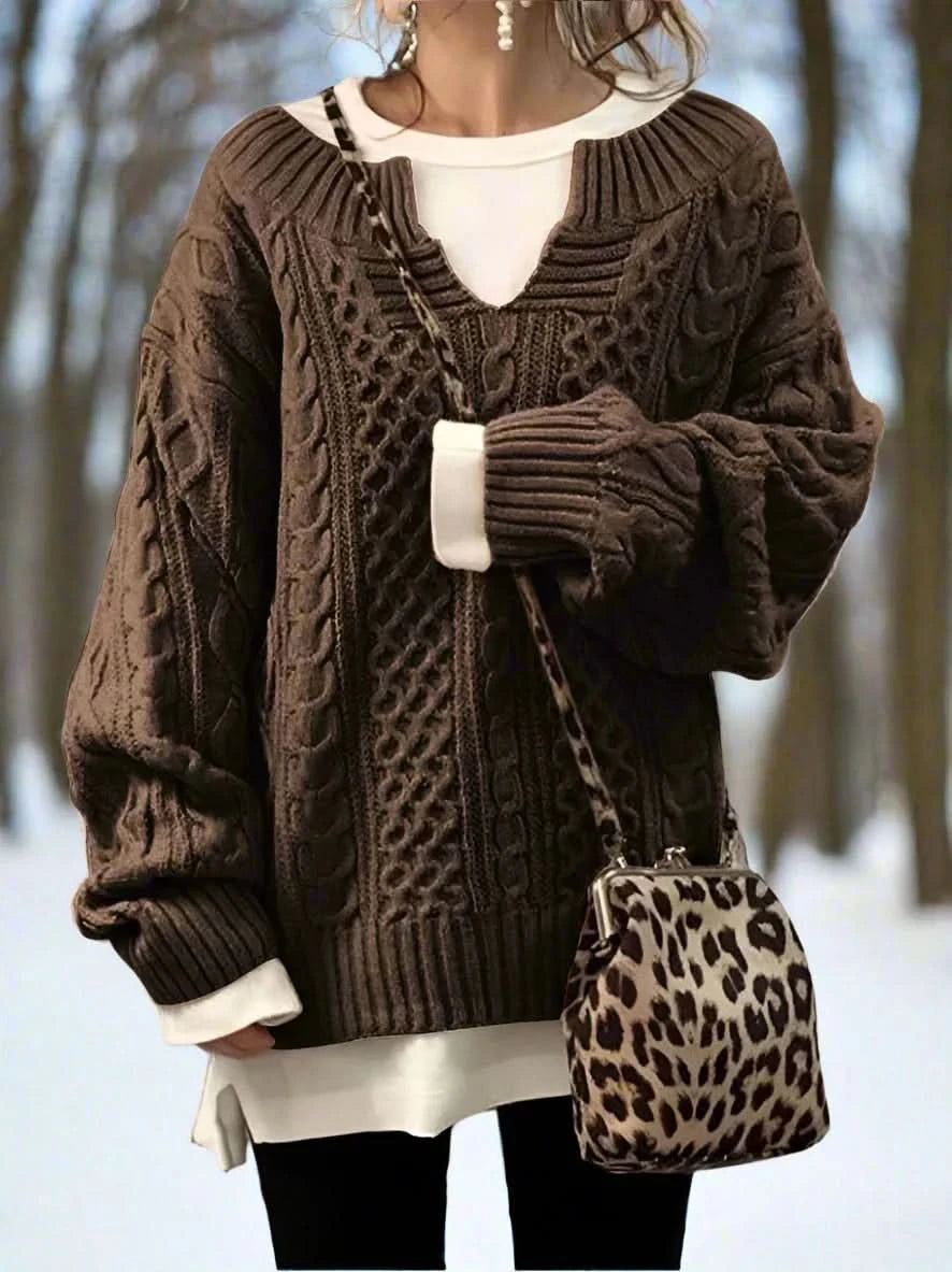 Pull ample à col en V élégant, confortable et polyvalent pour femme.