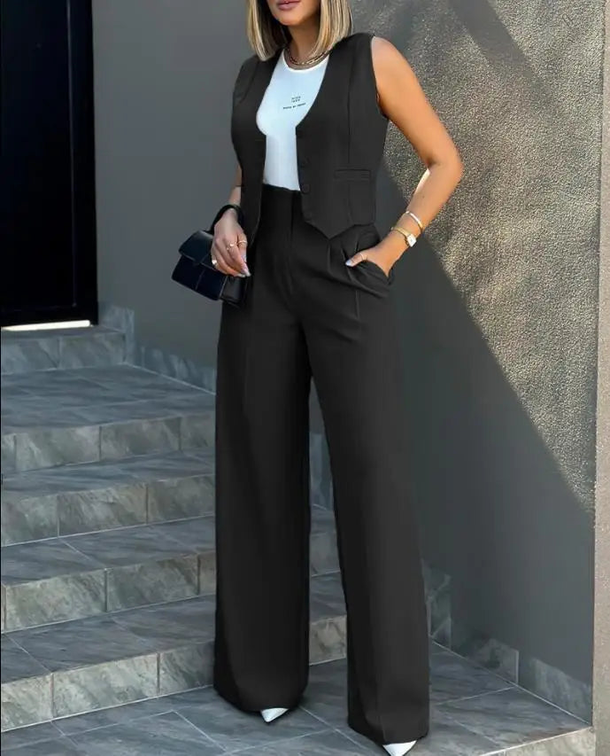 Ensemble élégant 2 pièces - Haut sans manches et pantalon taille haute