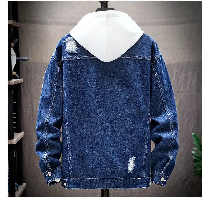 Veste en jean homme – Coupe ample – Effet usé – Boutonnage simple – Style décontracté