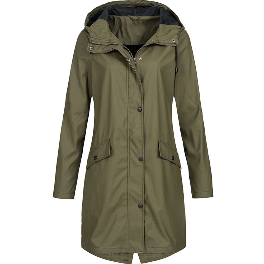 Veste imperméable femme – Coupe décontractée – Capuche – Longueur mi-cuisse