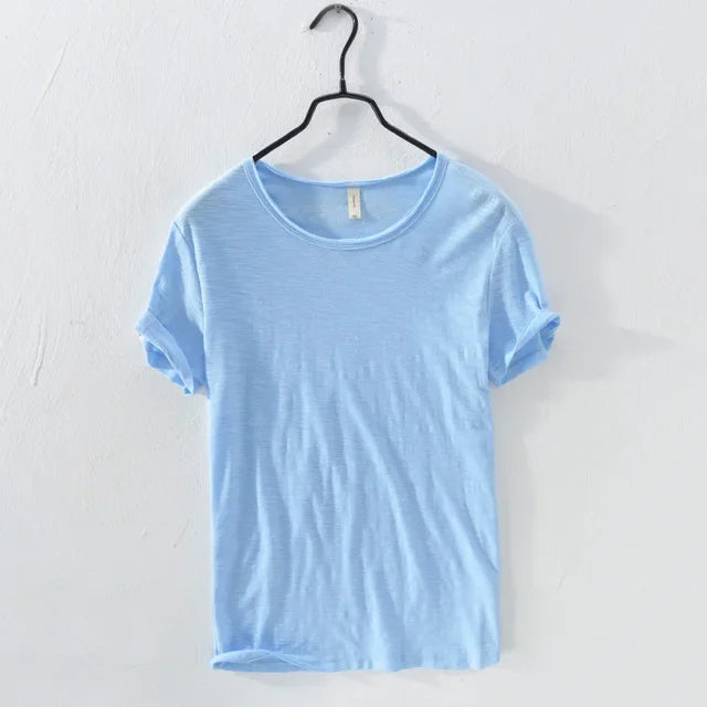T-shirt Homme - Coupe Ample - Col Rond - Manches Courtes Relevées - 100% Coton