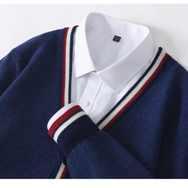 Cardigan homme – Coupe décontractée – Laine mélangée – Boutonné – Col en V