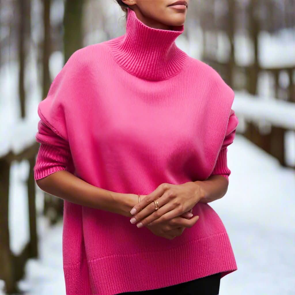 Pull chic, confortable et classique à col montant pour femme