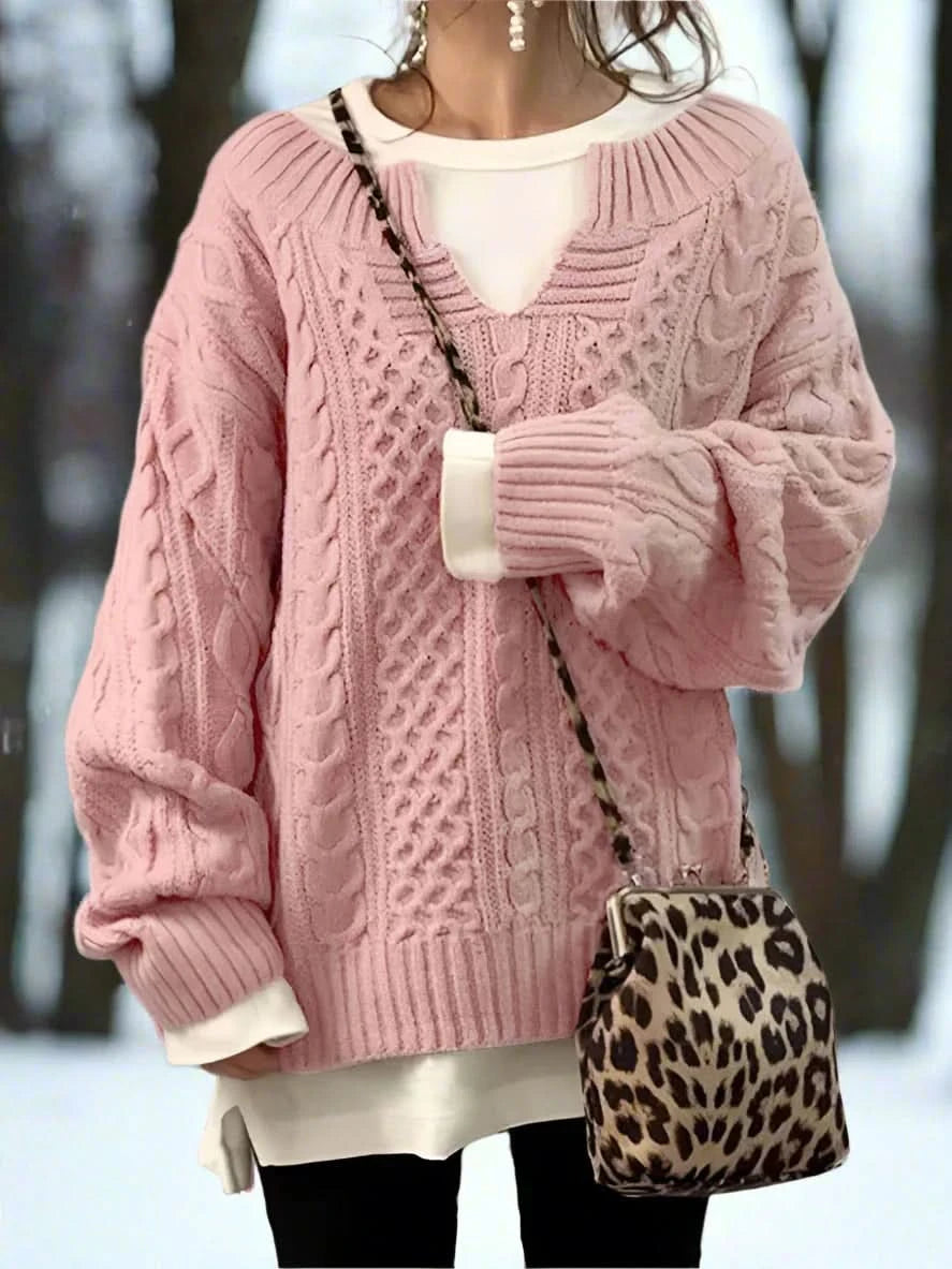 Pull ample à col en V élégant, confortable et polyvalent pour femme.