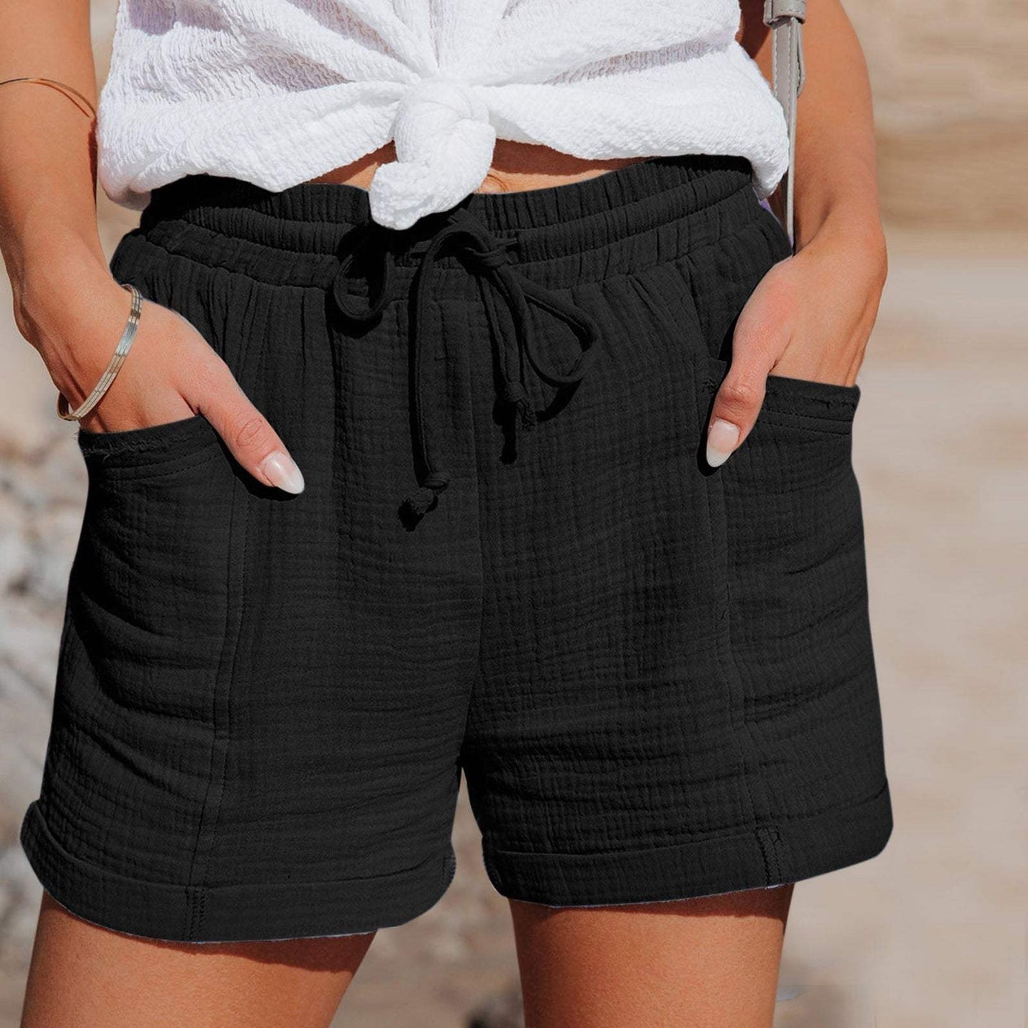 Short Femme - Taille Élastique avec Cordon - Tissu Léger et Respirant - Coupe Ample