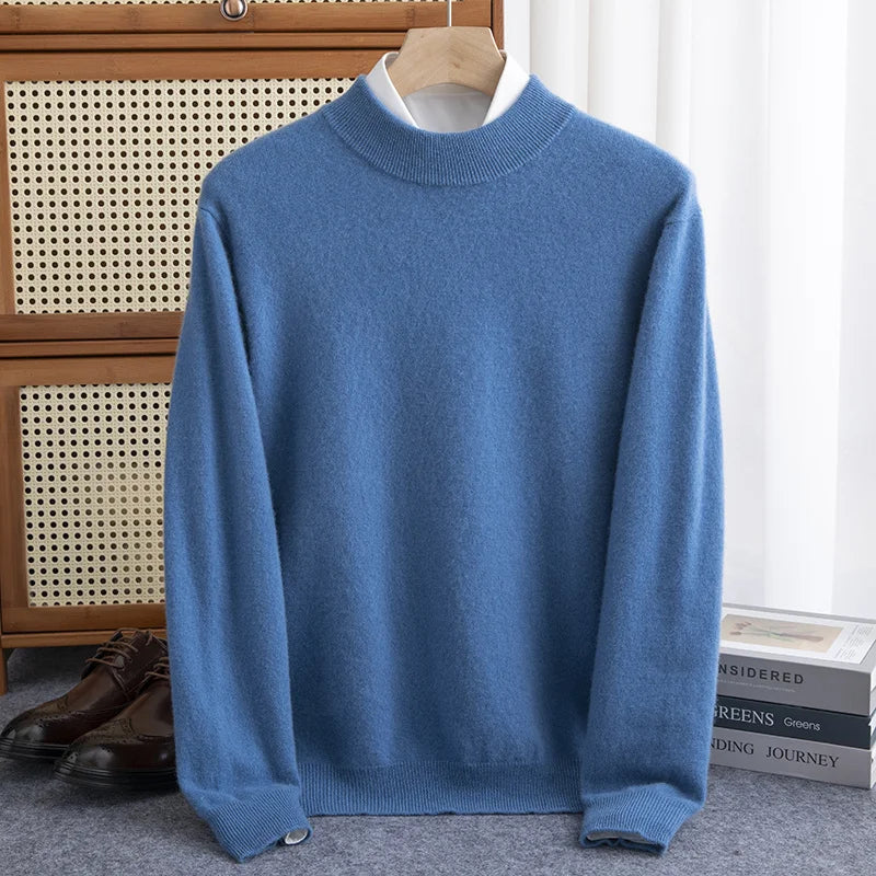 Sweatshirt homme – Laine – Coupe ample – Col montant – Finitions côtelées